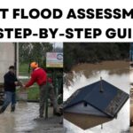 Post Flood Assessment Disasters360 Rashid Javed, A collage of four images showing different aspects of post-flood assessment and recovery. It includes people carrying supplies, community members assisting each other, a submerged house in floodwater, and a woman sitting in the aftermath of destruction.